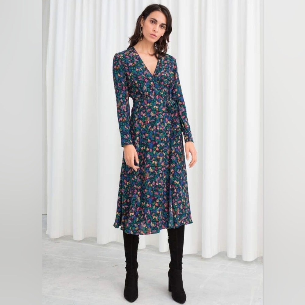 & other stories Jungle Monkey Print Midi Wrap Dress, size 0